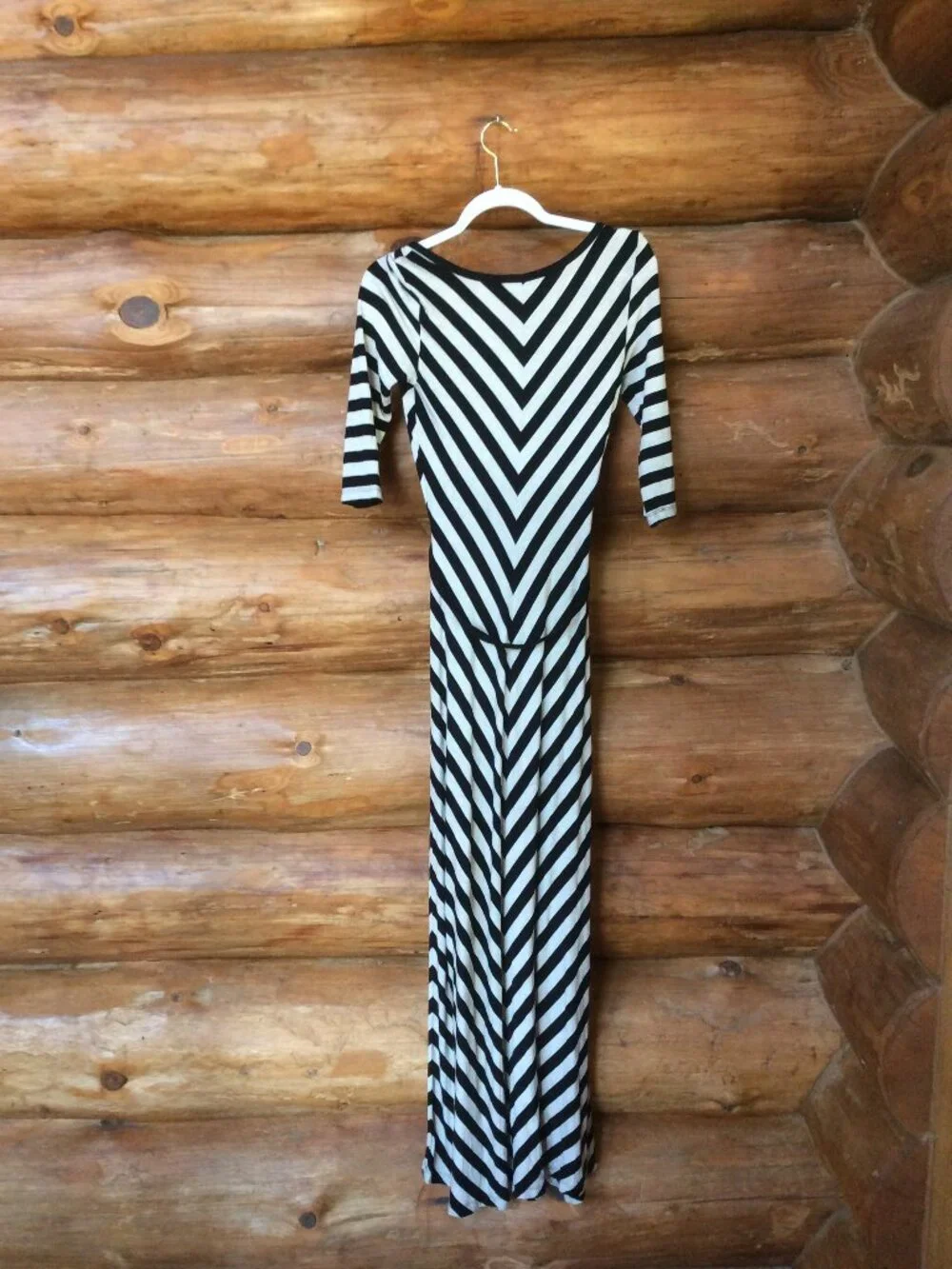Calvin Klein EUC Black & Gray Striped Belted Boho Festival Maxi Dress Size 4 - Picture 5 of 5